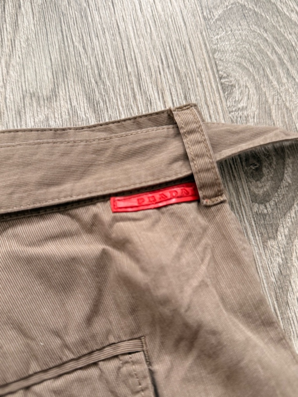 Prada Men's Brown Cargo Pants with Red Logo Tab